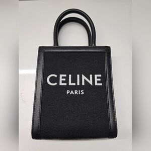 Mini Celine Vertical Crossbody Canvas Black and White Logo Tote